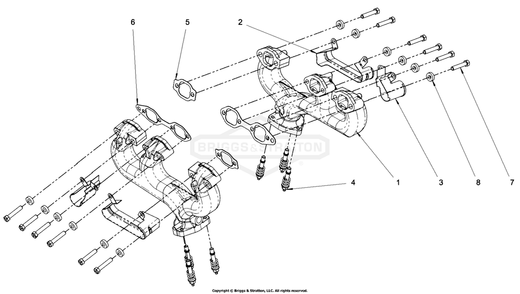Engine Group - Exhaust Manifold Diagram and Parts List for 076158-02  Briggs and Stratton Generator